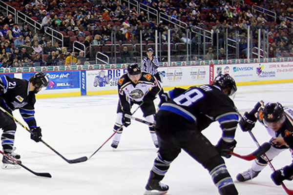 wichita thunder hockey players in a face off